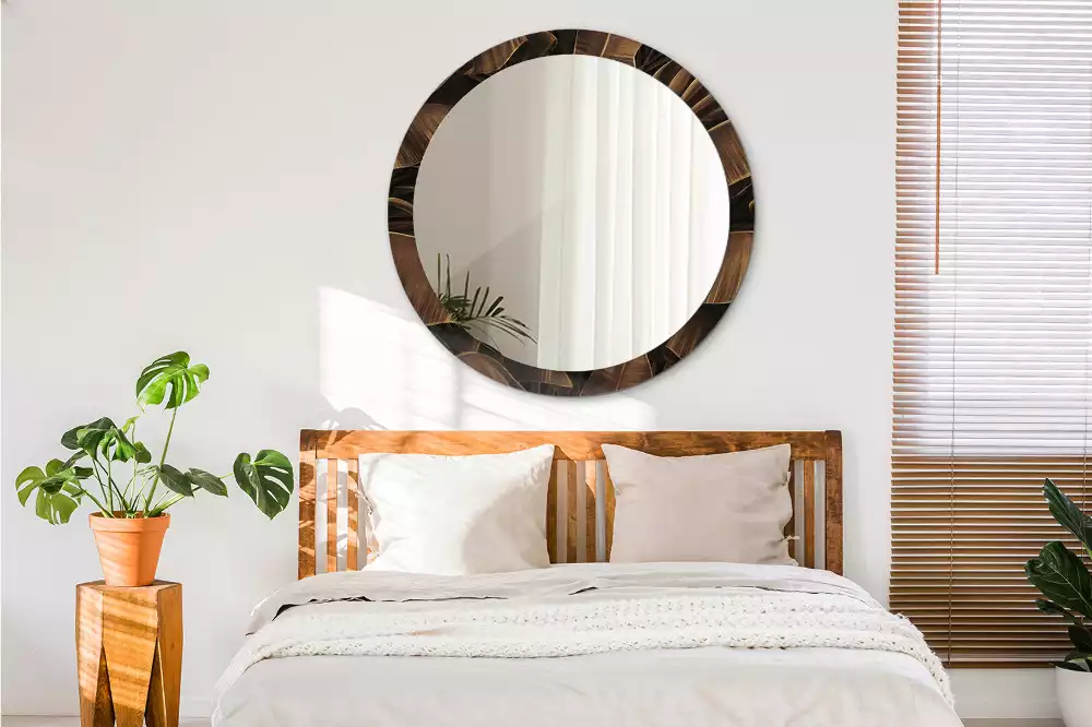 Espelho decorativo redondo Folhas de bananeira marrons