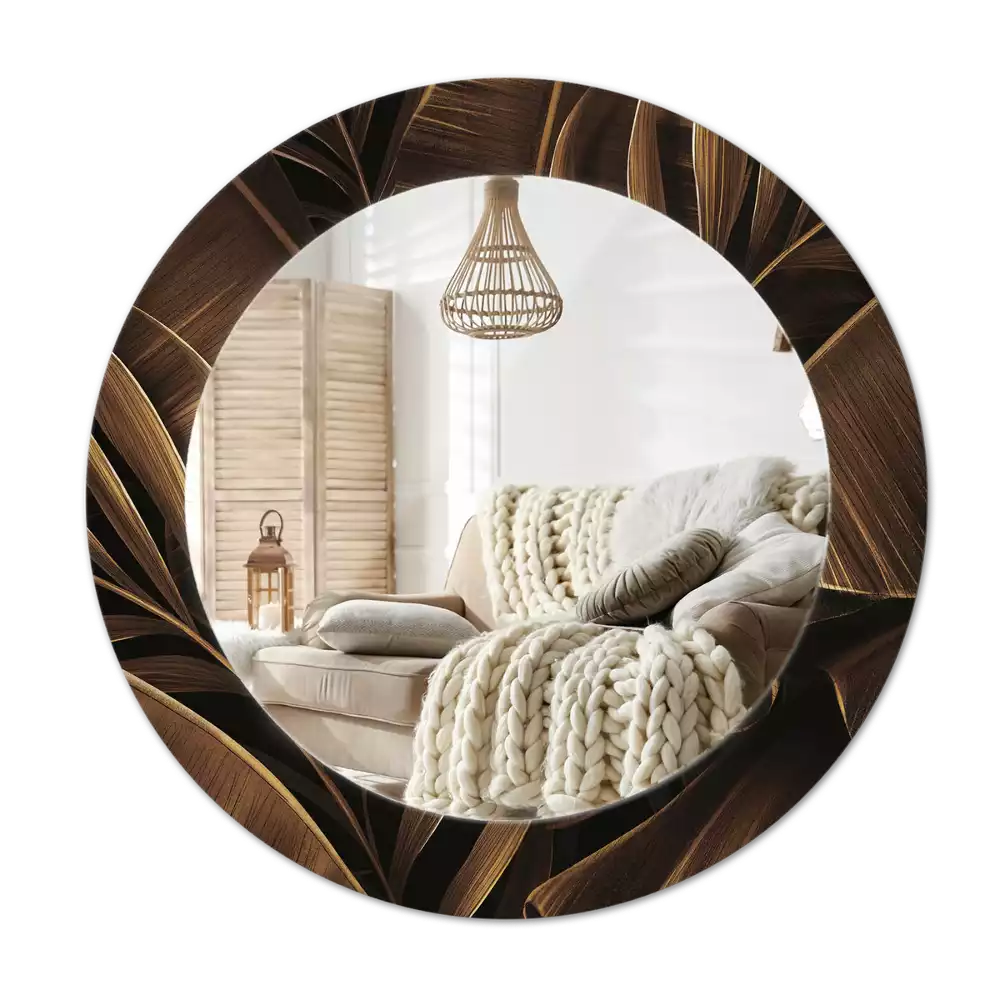 Espelho decorativo redondo Folhas de bananeira marrons