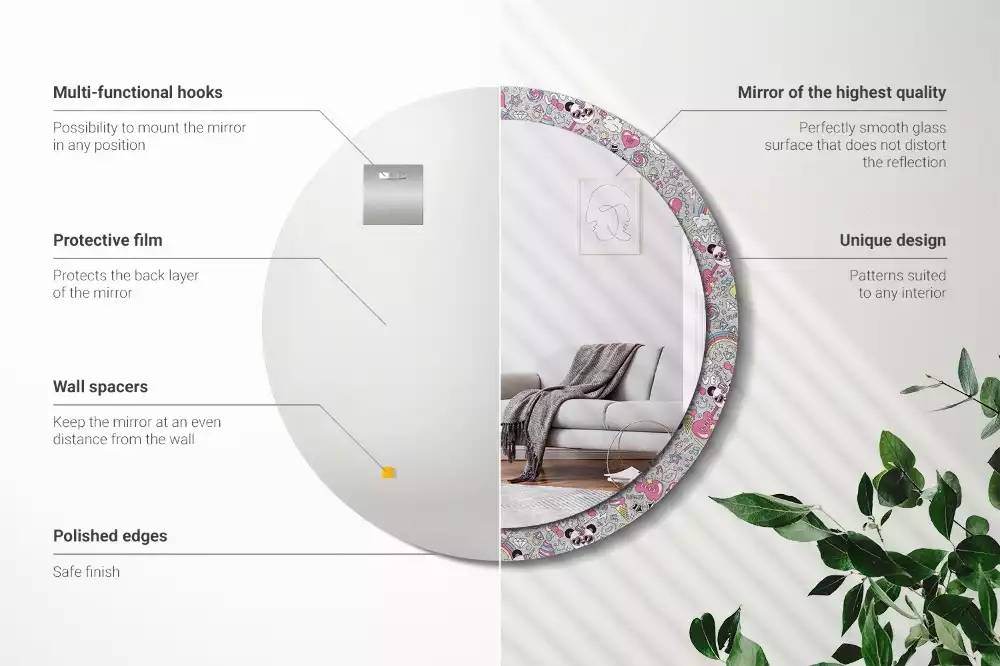 Espelho redondo decorativo unicórnio panda