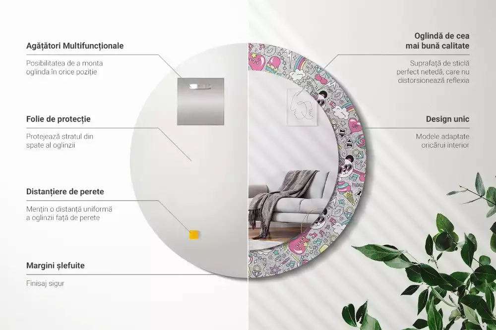 Espelho redondo decorativo unicórnio panda