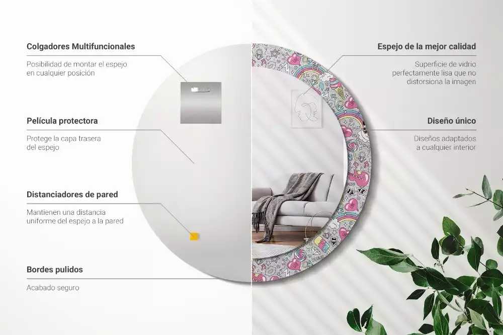 Espelho redondo decorativo unicórnio panda