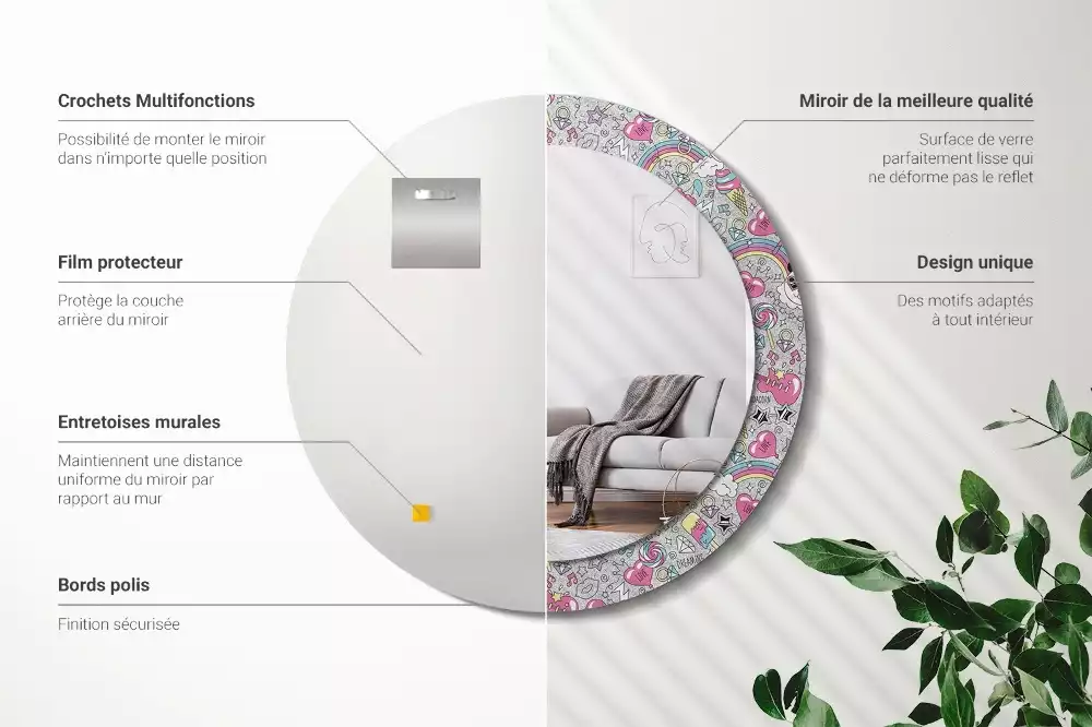 Espelho redondo decorativo unicórnio panda