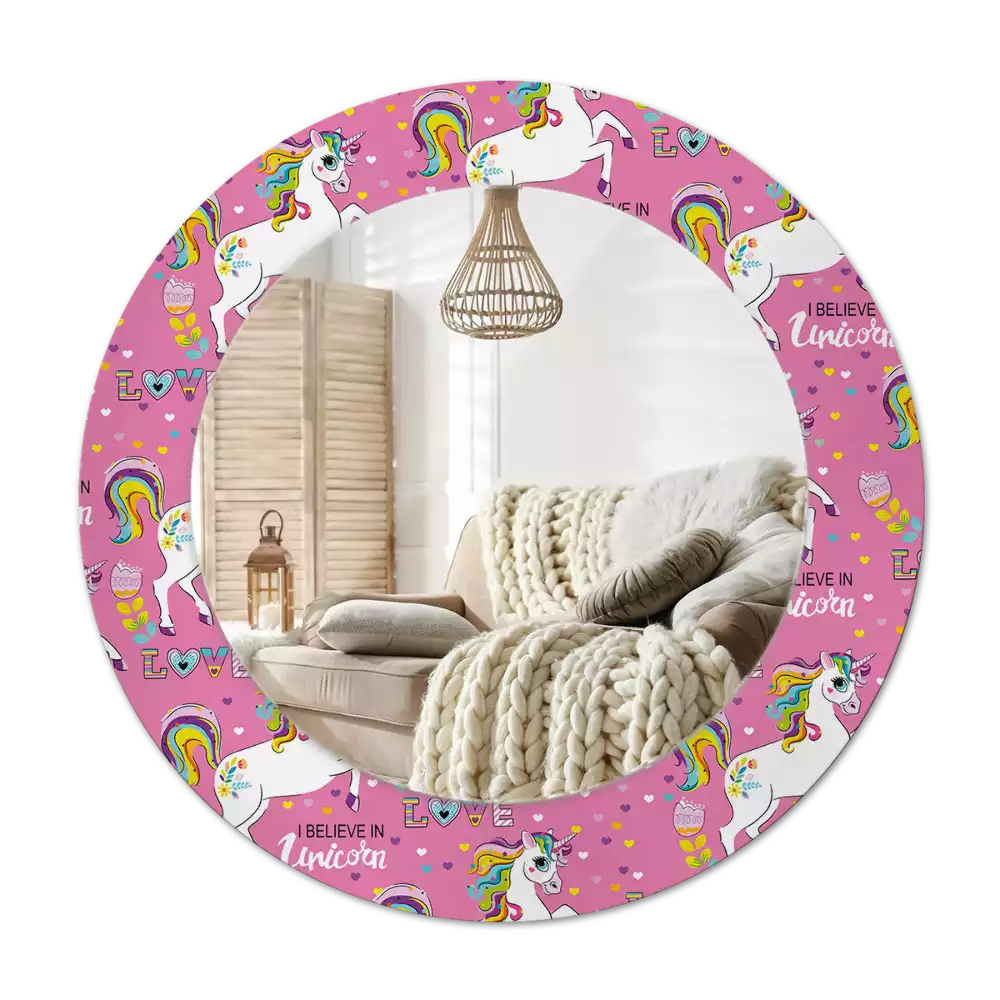 Espelho redondo decorativo unicórnio mágico