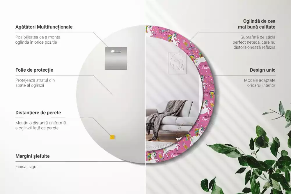 Espelho redondo decorativo unicórnio mágico