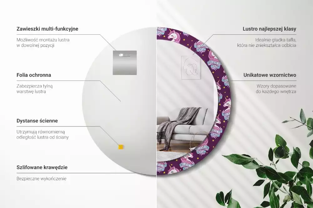 Espelho decorativo redondo Unicórnio Estrela