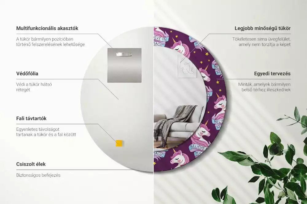 Espelho decorativo redondo Unicórnio Estrela