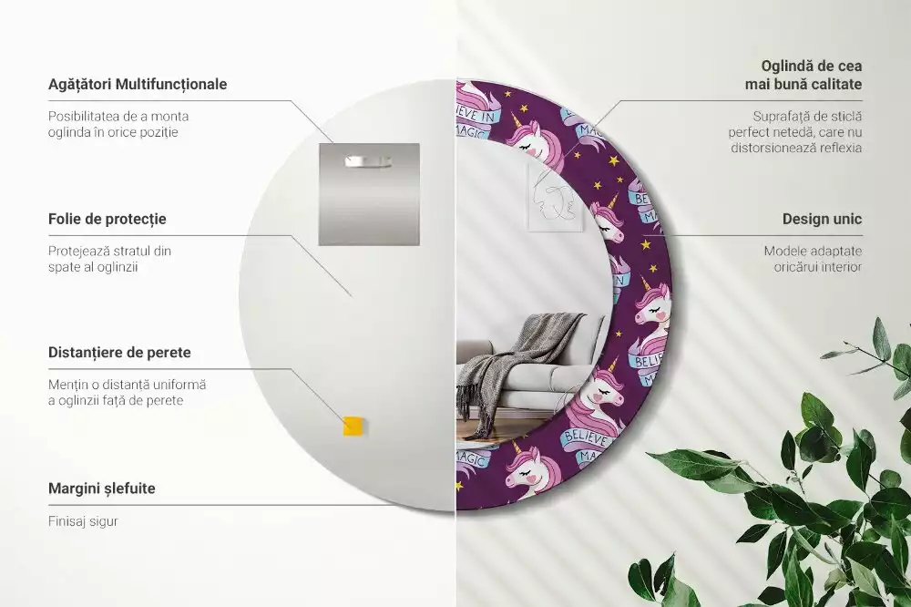 Espelho decorativo redondo Unicórnio Estrela