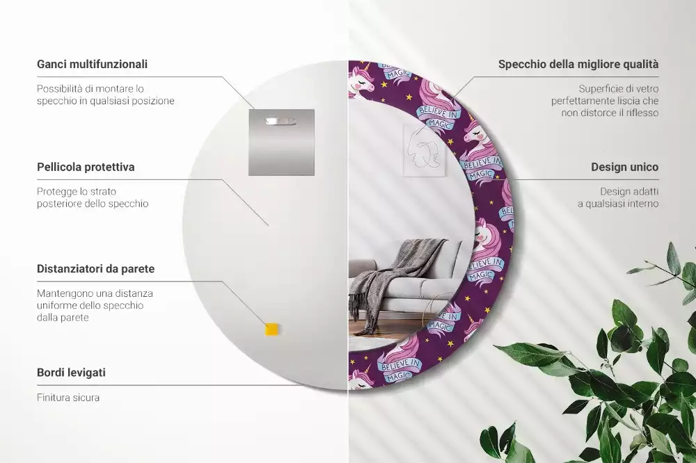 Espelho decorativo redondo Unicórnio Estrela