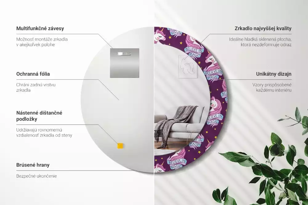 Espelho decorativo redondo Unicórnio Estrela