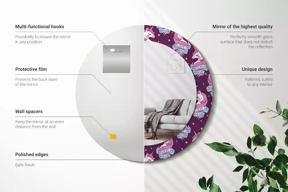 Espelho decorativo redondo Unicórnio Estrela