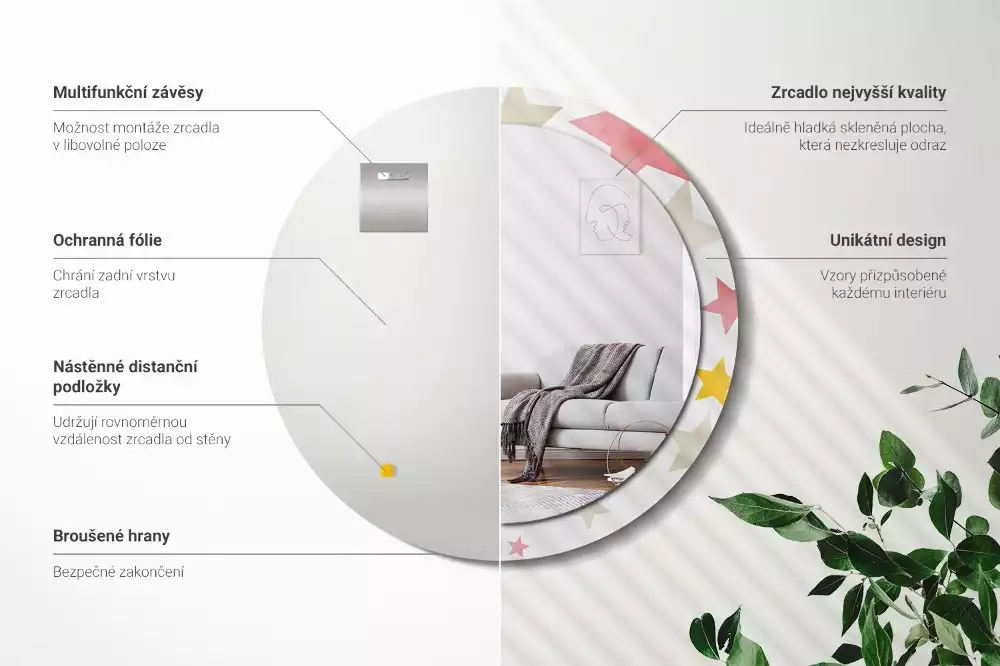 Espelho decorativo redondo Estrelas pastel