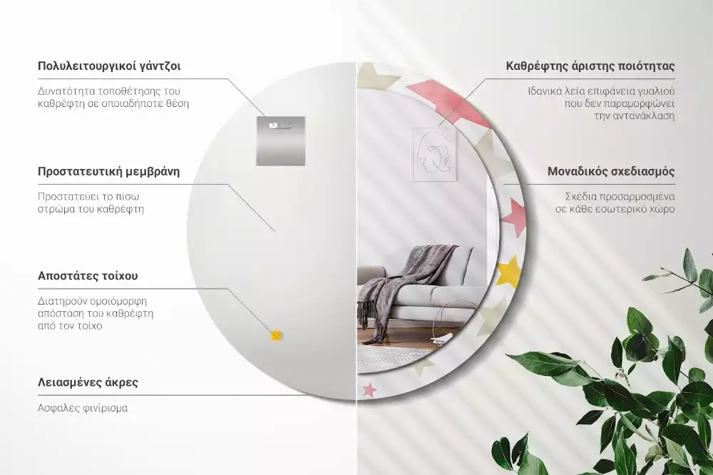 Espelho decorativo redondo Estrelas pastel