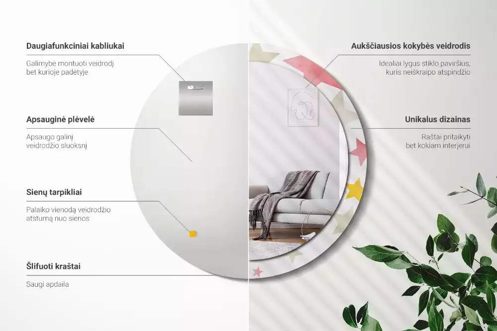 Espelho decorativo redondo Estrelas pastel