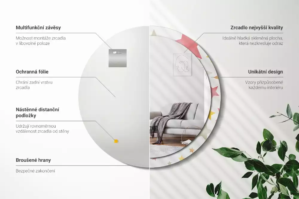 Espelho decorativo redondo Estrelas pastel