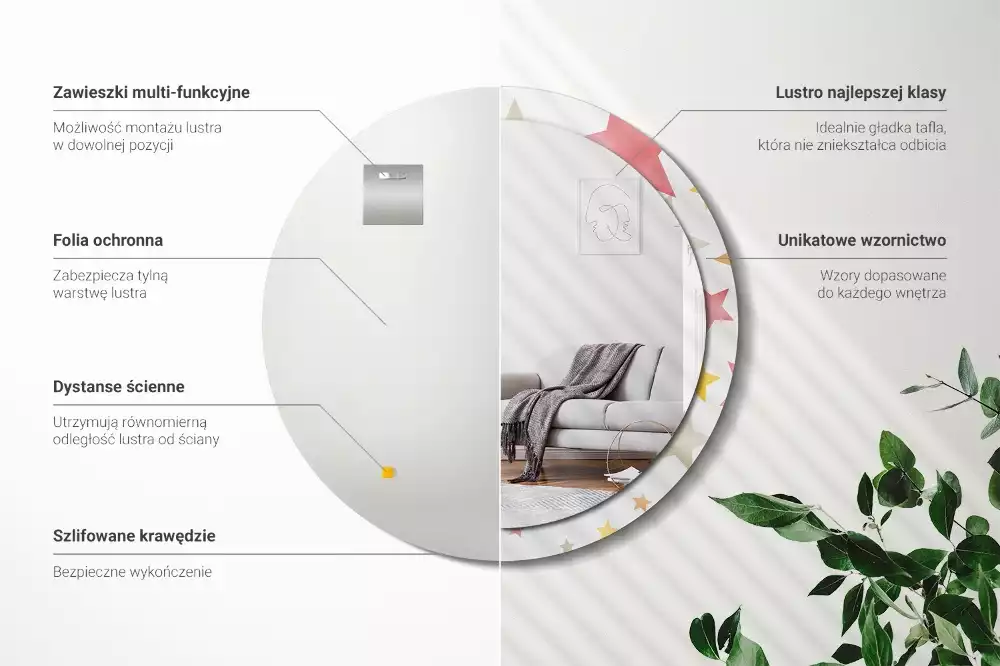 Espelho decorativo redondo Estrelas pastel