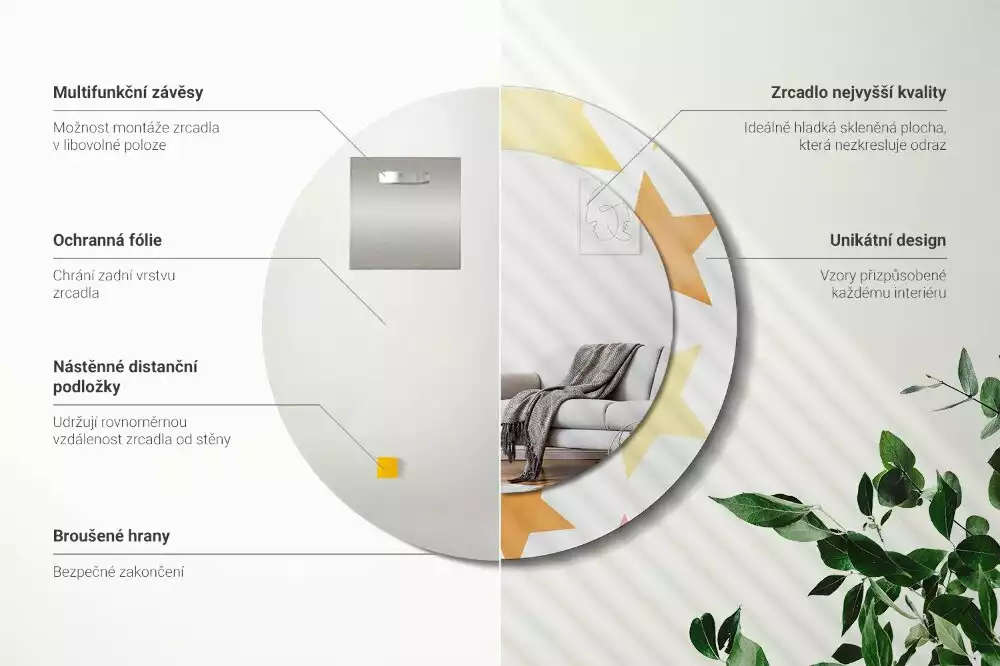 Espelho decorativo redondo Estrelas pastel