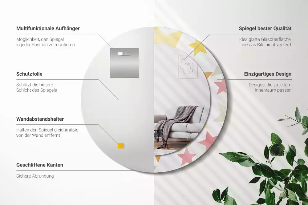 Espelho decorativo redondo Estrelas pastel