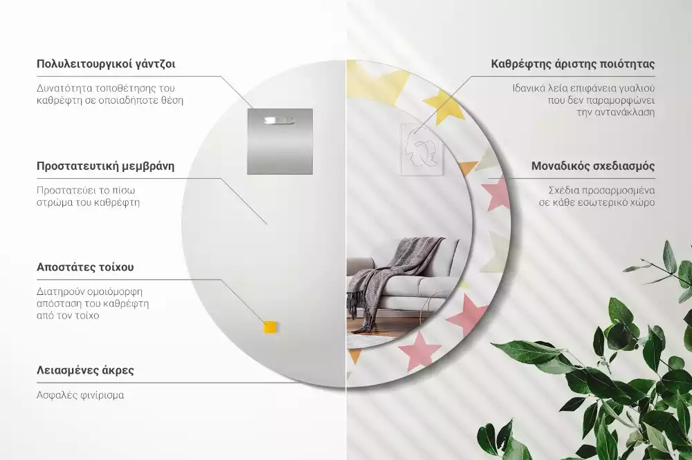 Espelho decorativo redondo Estrelas pastel