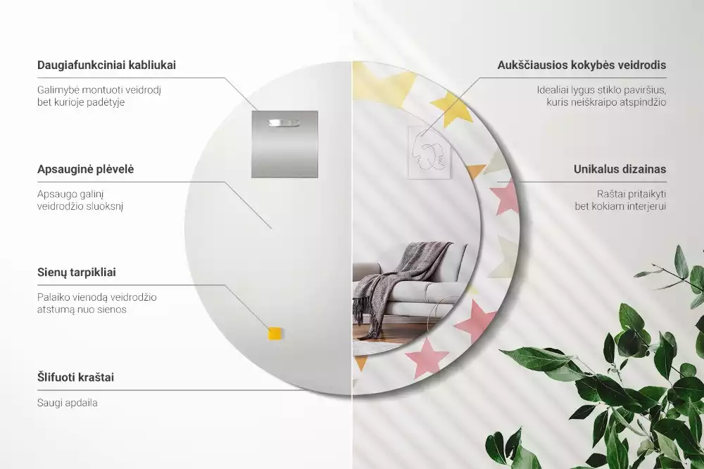 Espelho decorativo redondo Estrelas pastel