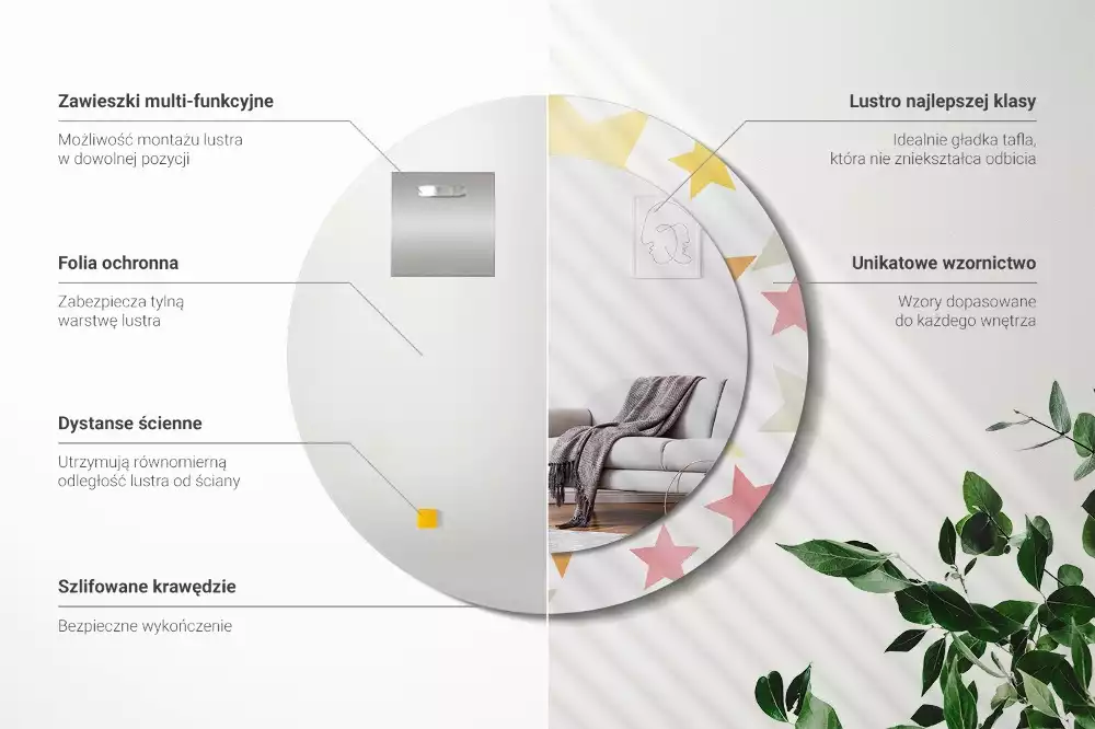 Espelho decorativo redondo Estrelas pastel