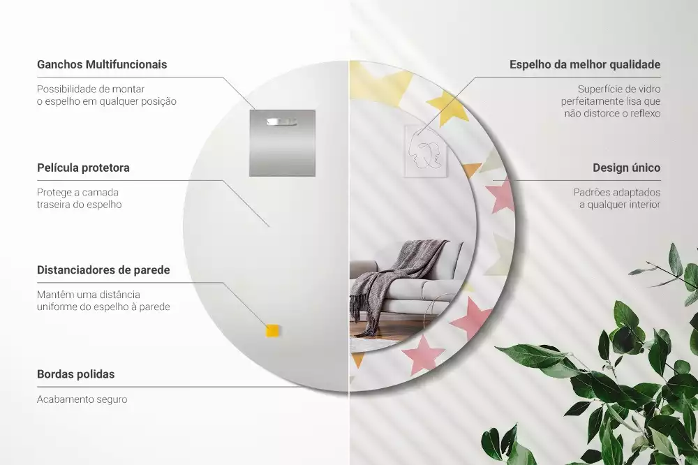 Espelho decorativo redondo Estrelas pastel