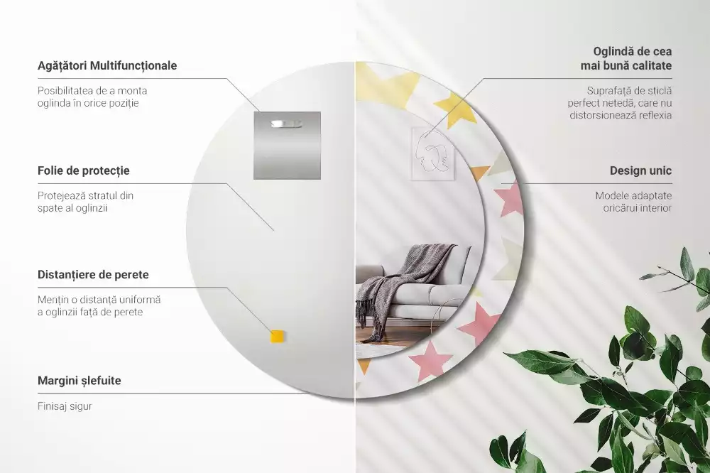 Espelho decorativo redondo Estrelas pastel