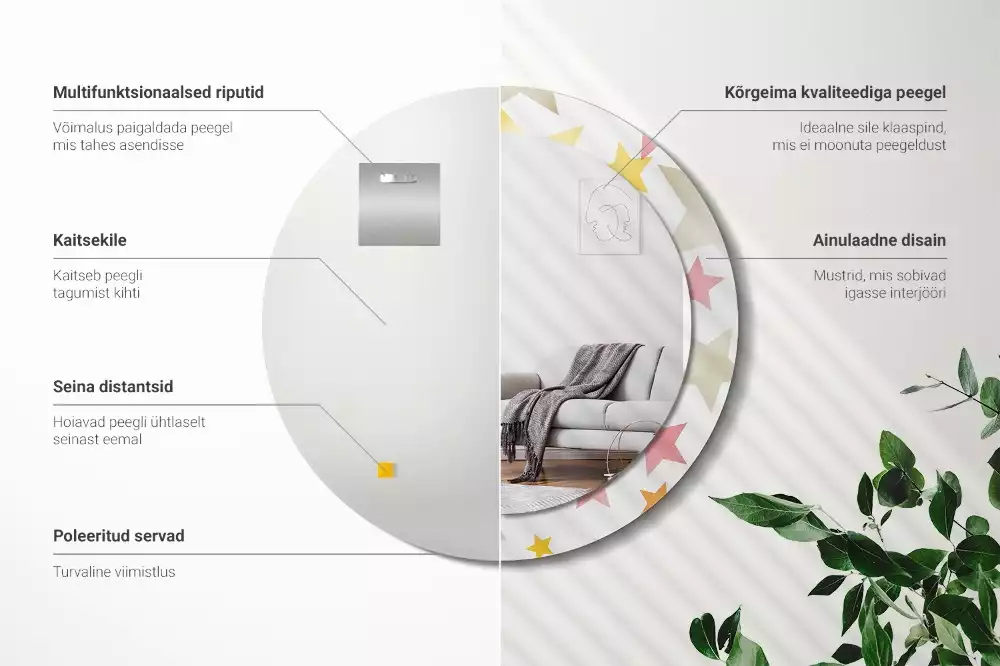 Espelho decorativo redondo Estrelas pastel