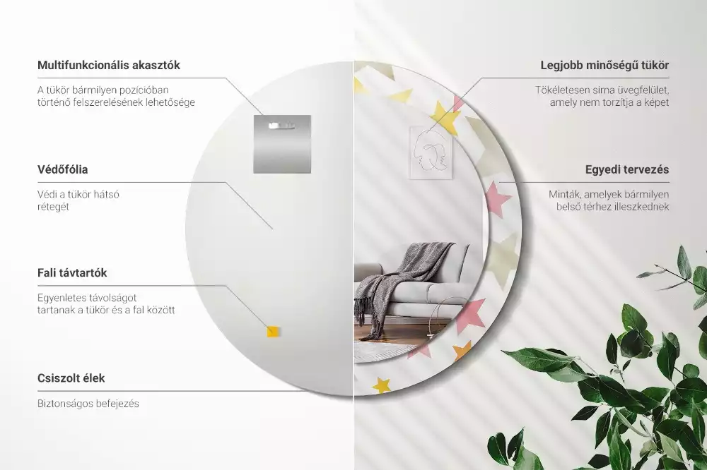 Espelho decorativo redondo Estrelas pastel