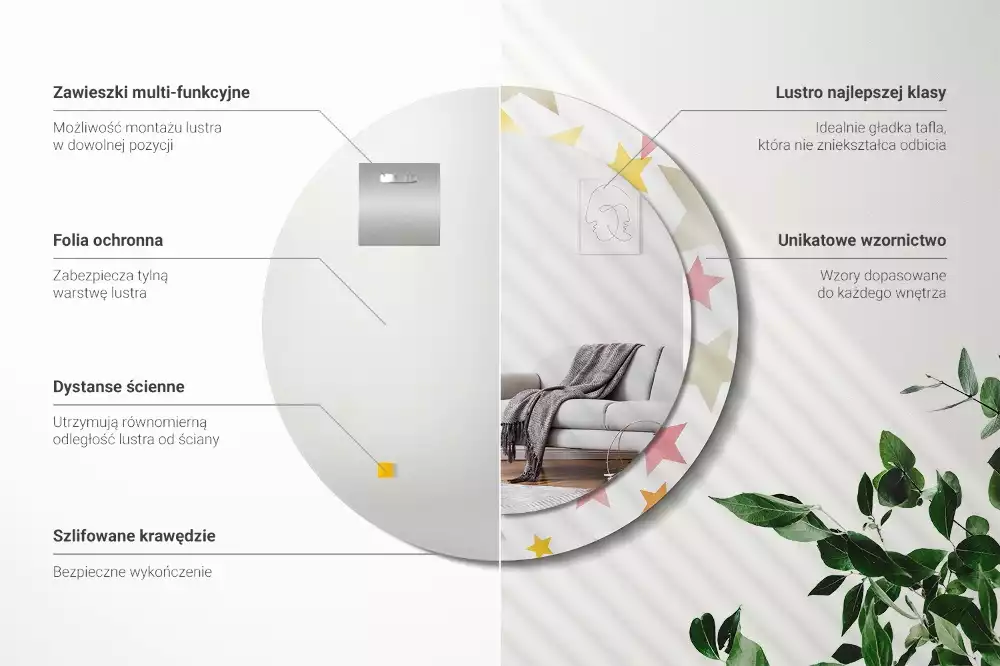 Espelho decorativo redondo Estrelas pastel