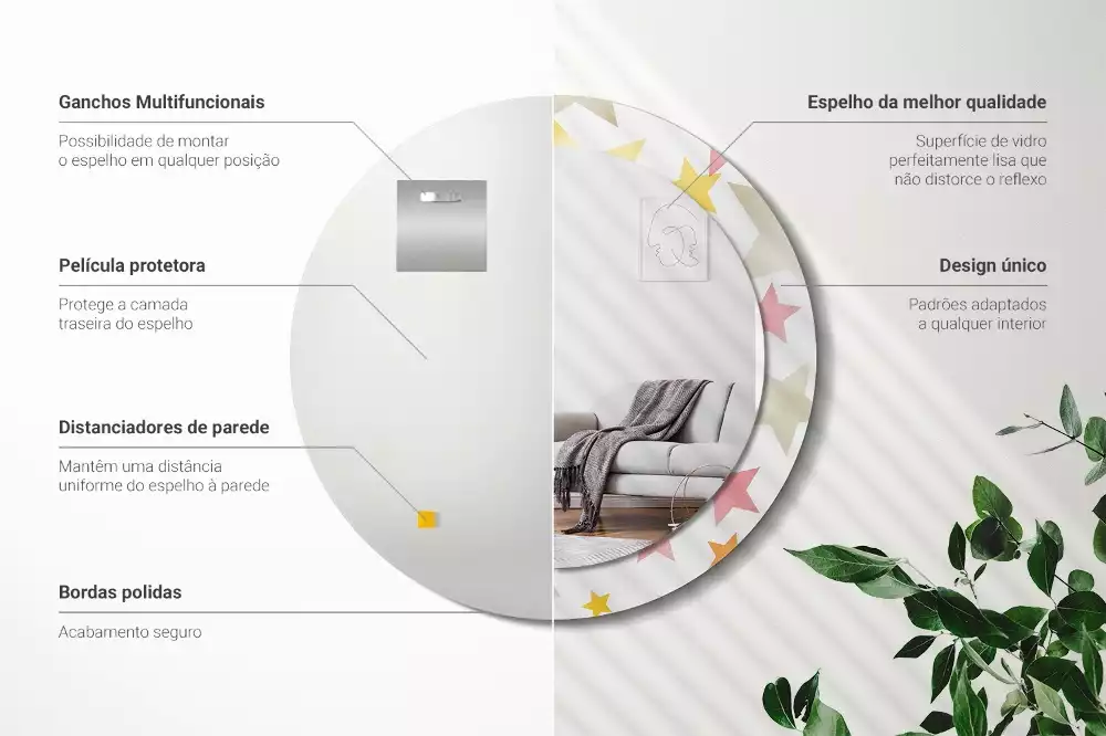 Espelho decorativo redondo Estrelas pastel