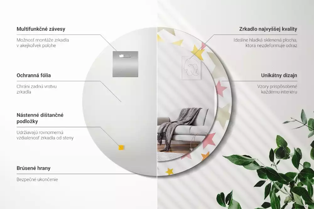 Espelho decorativo redondo Estrelas pastel