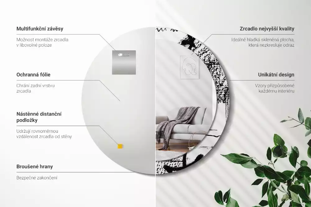 Espelho decorativo redondo Padrão de grafite