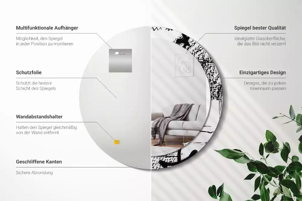 Espelho decorativo redondo Padrão de grafite