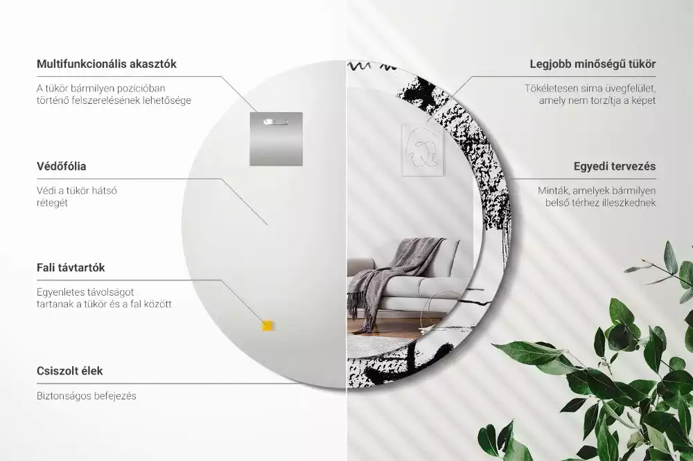 Espelho decorativo redondo Padrão de grafite