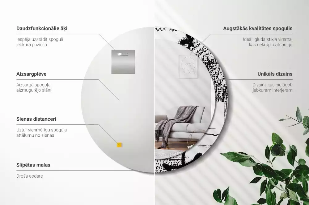 Espelho decorativo redondo Padrão de grafite