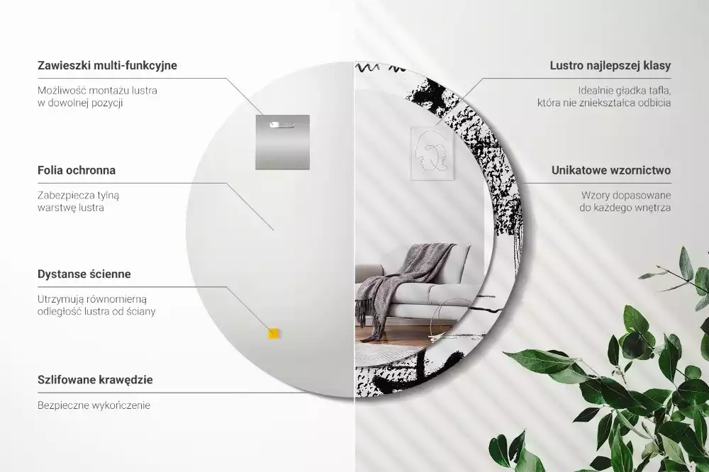 Espelho decorativo redondo Padrão de grafite