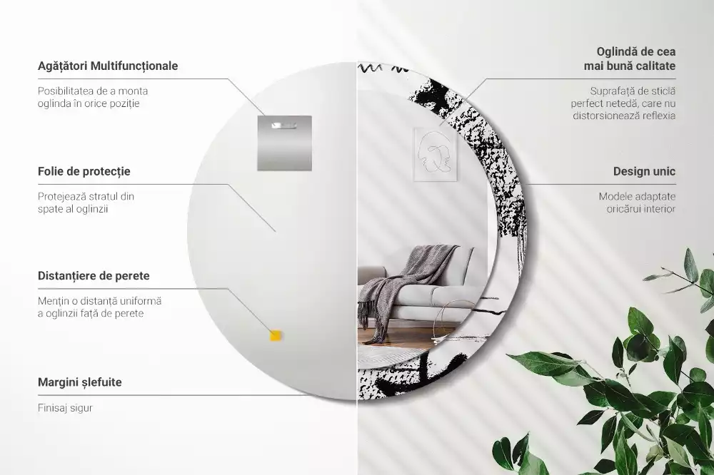 Espelho decorativo redondo Padrão de grafite