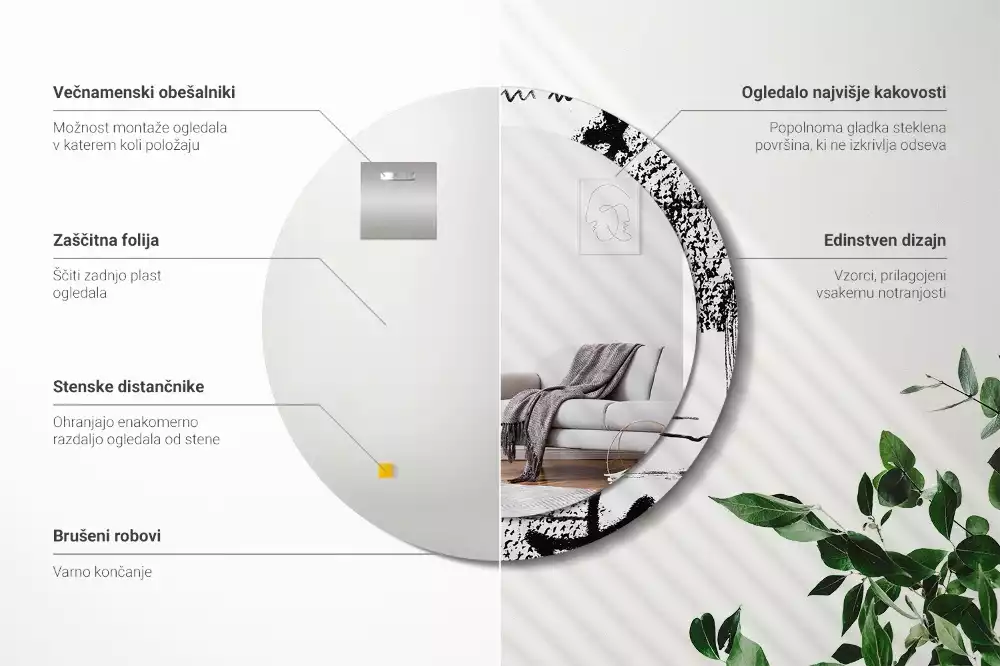 Espelho decorativo redondo Padrão de grafite