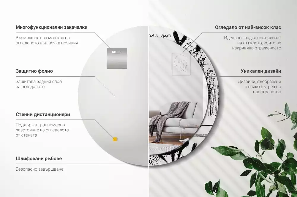 Espelho decorativo redondo Padrão de grafite