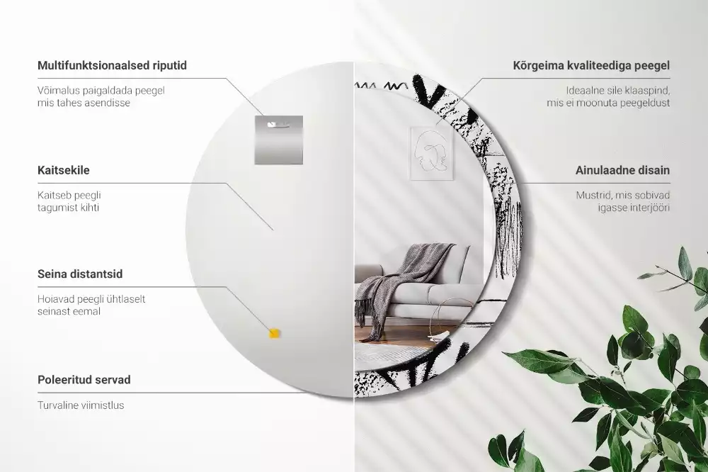 Espelho decorativo redondo Padrão de grafite