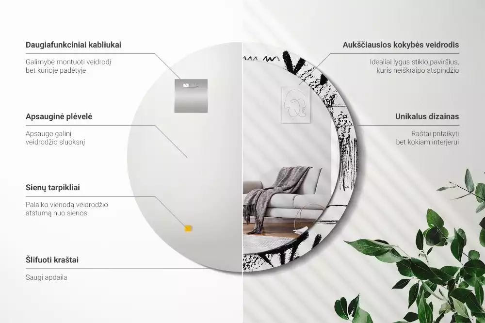 Espelho decorativo redondo Padrão de grafite