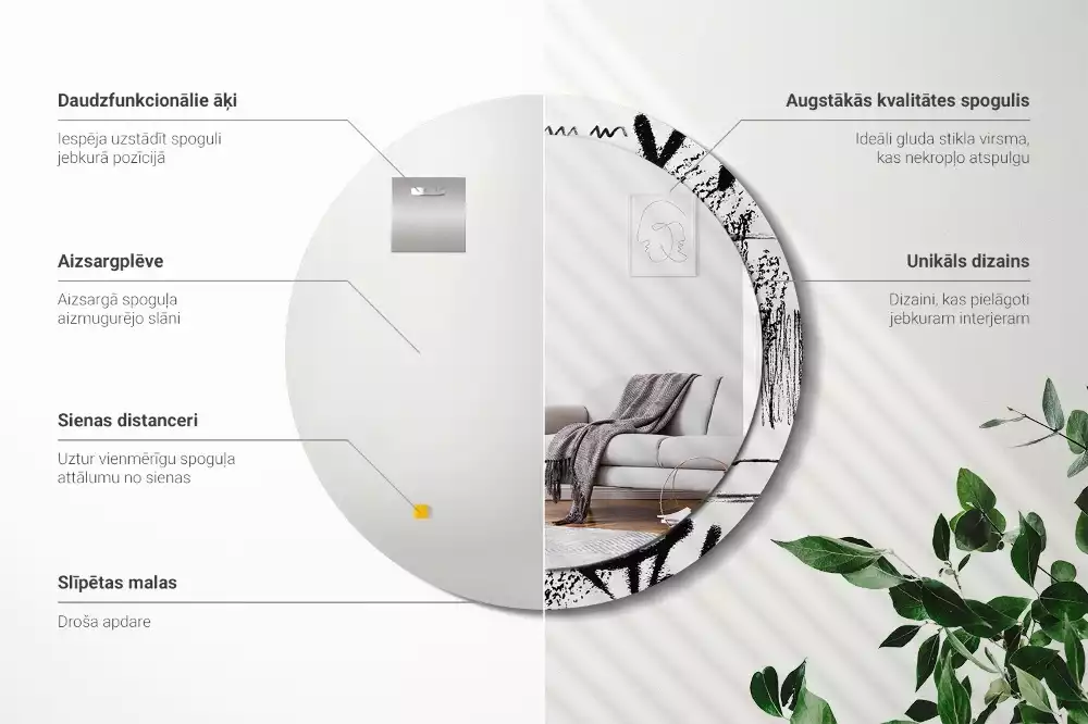 Espelho decorativo redondo Padrão de grafite