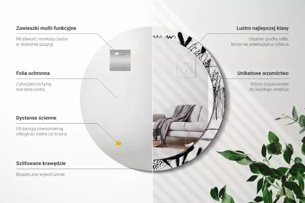 Espelho decorativo redondo Padrão de grafite