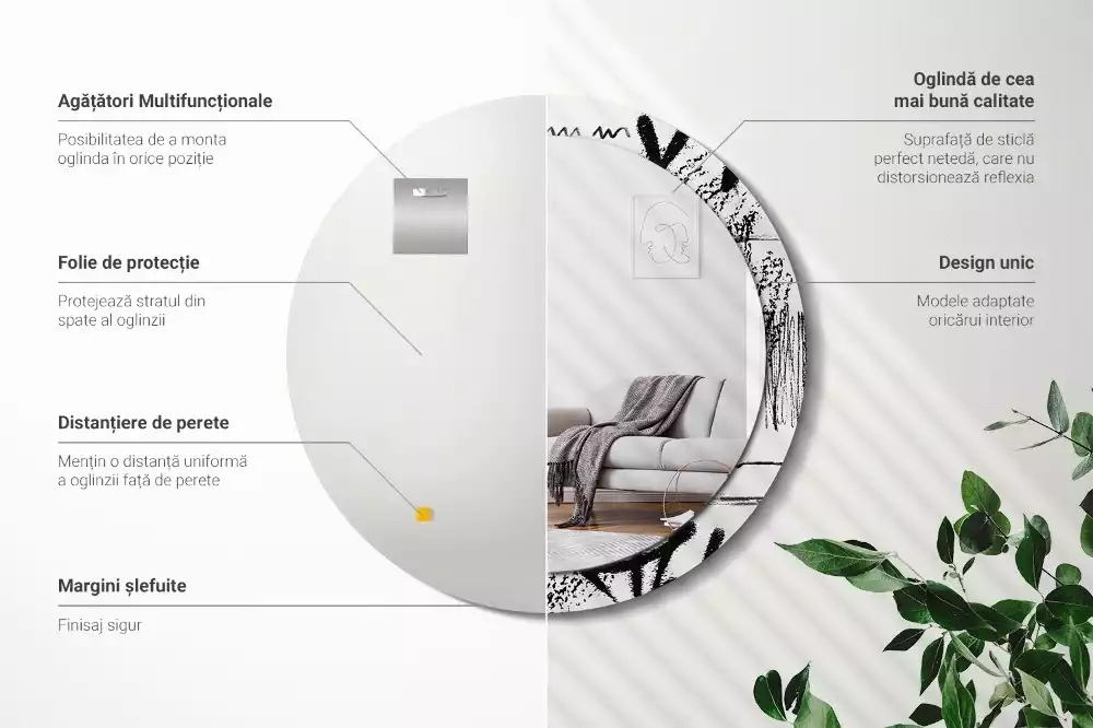 Espelho decorativo redondo Padrão de grafite