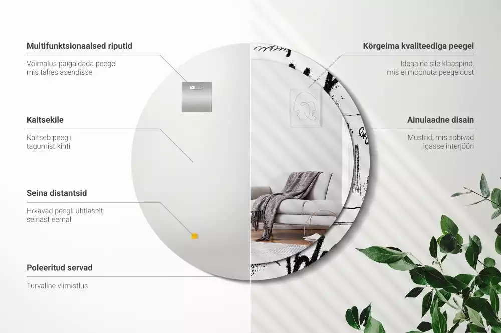 Espelho decorativo redondo Padrão de grafite