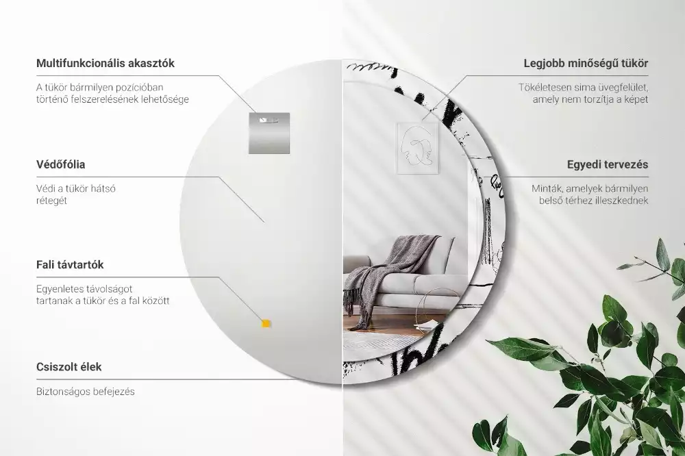 Espelho decorativo redondo Padrão de grafite