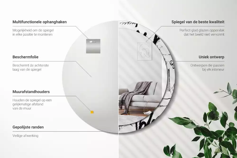 Espelho decorativo redondo Padrão de grafite