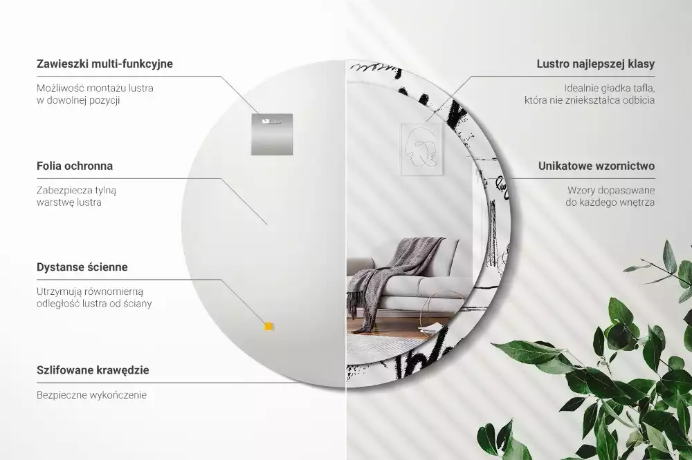 Espelho decorativo redondo Padrão de grafite