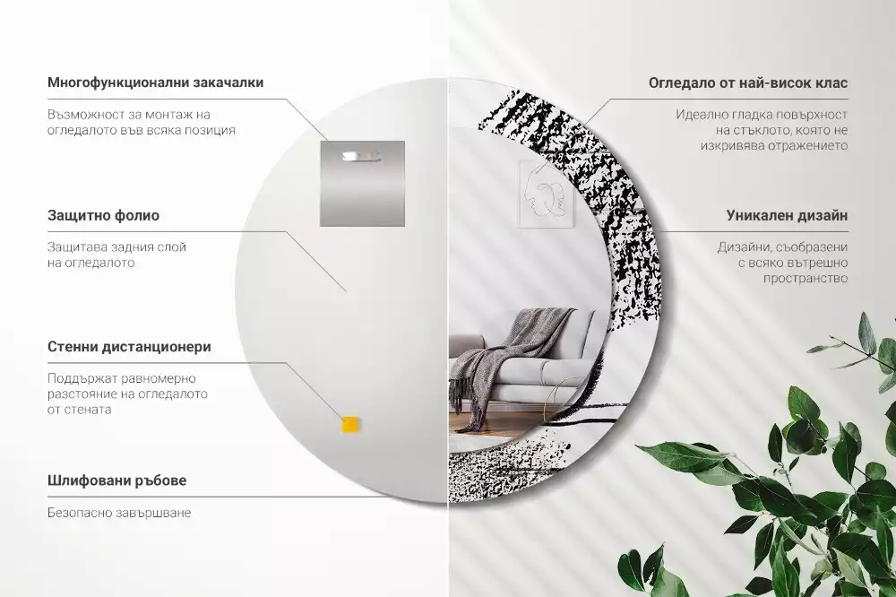 Espelho decorativo redondo Padrão de grafite