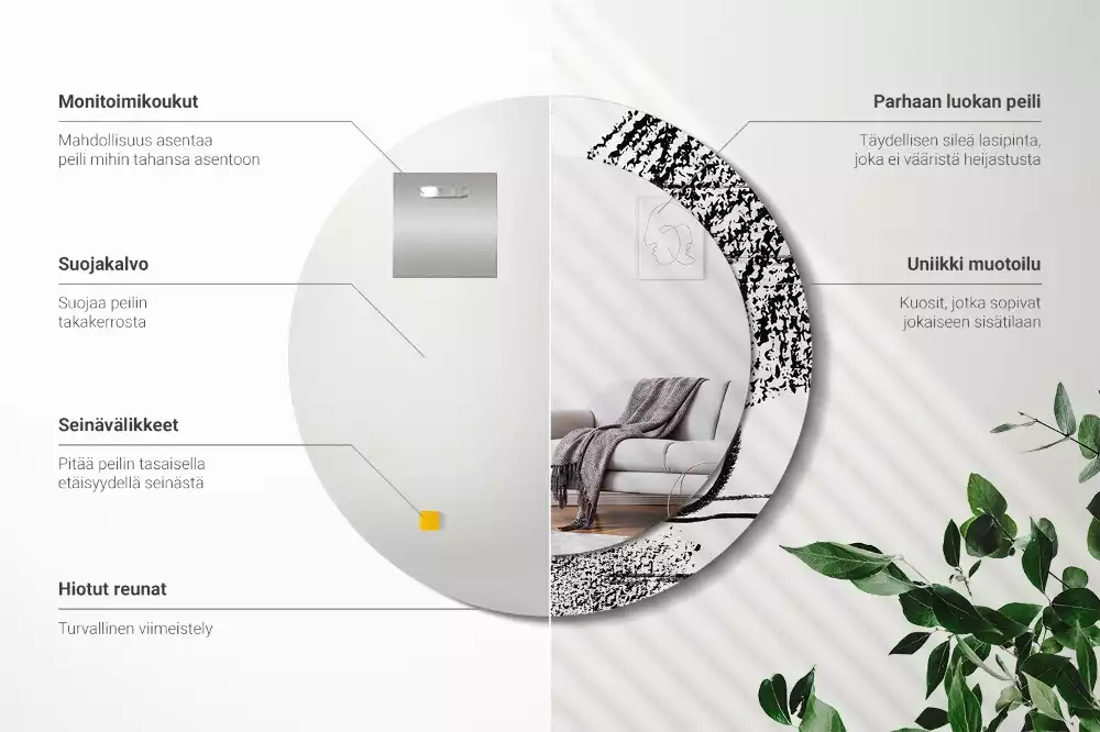 Espelho decorativo redondo Padrão de grafite